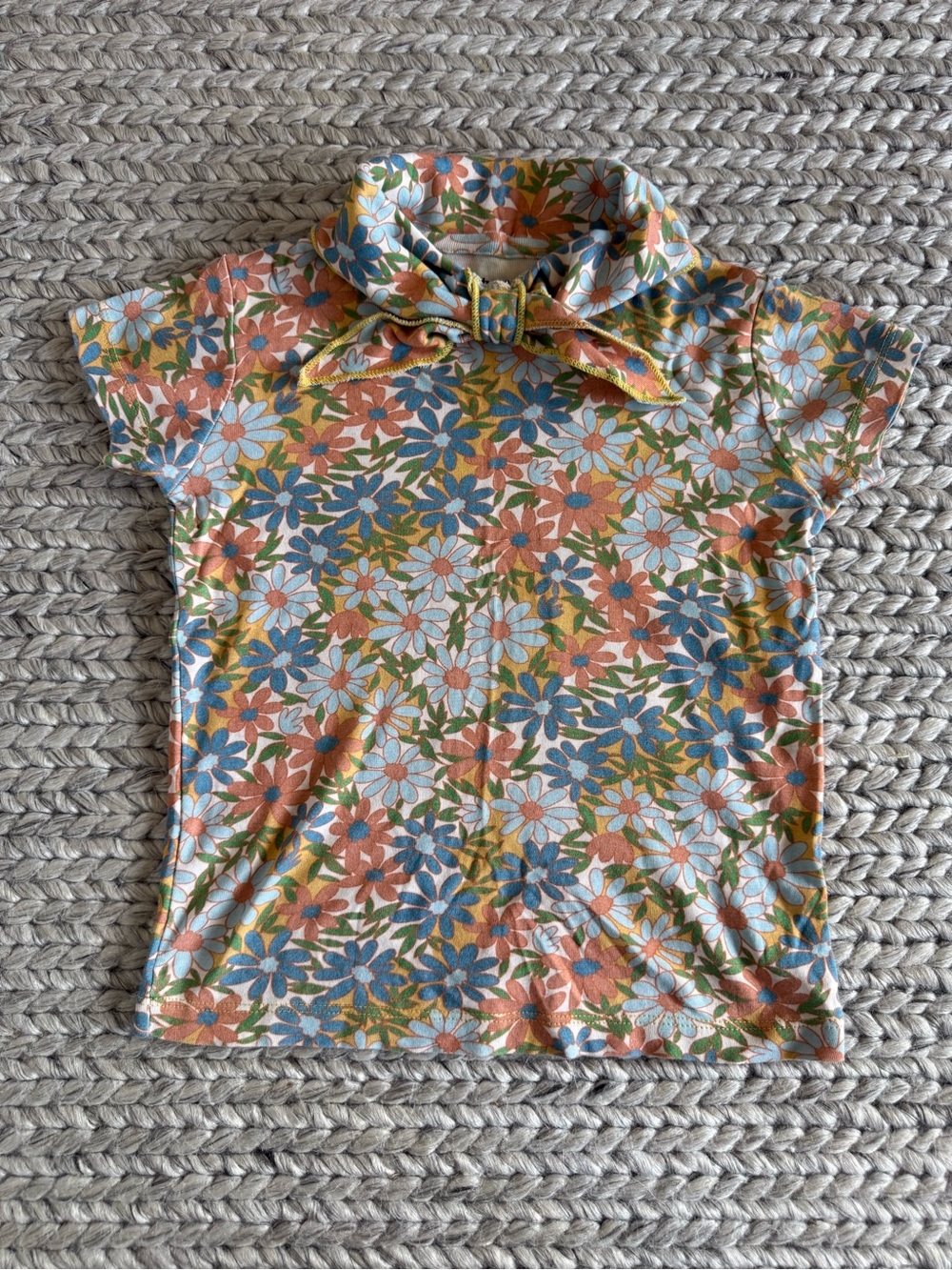 Misha And Puff Floral Mock Neck Tee in Blue, Orange, Green, Cream